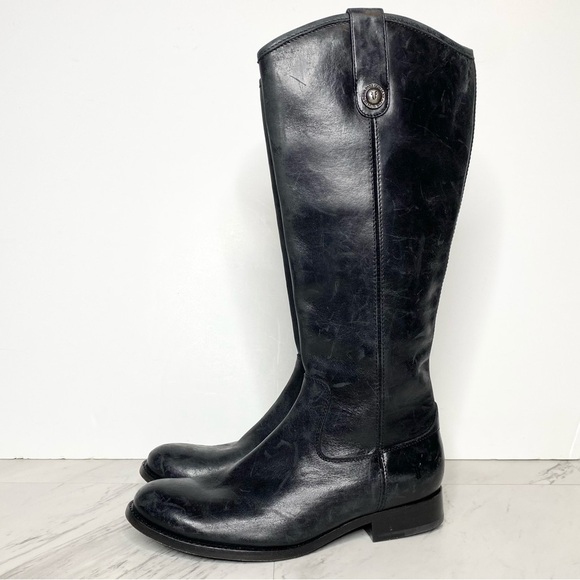 Frye Melissa Button Inside Zipper Black Leather Riding Tall Boots 6 1/2 B - Picture 1 of 16
